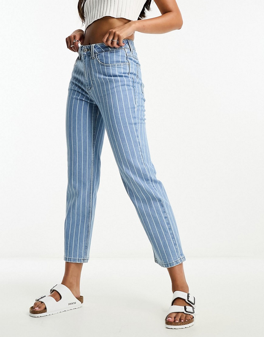 Wrangler Straight Leg Cropped Jeans With Horizontal Stripes In Stone Stripe-blue