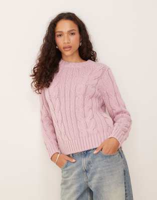 Wrangler - Strickpullover in Hellrosa mit Zopfmuster