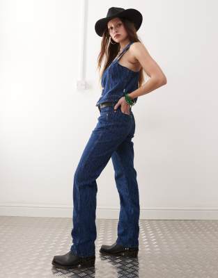 Wrangler Sunset Mom Fit Jeans With All Over Print In Blue