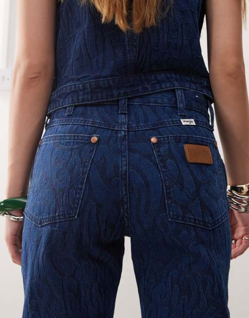 Wrangler - Sunset - Mom jeans blu scuro con stampa in coordinato, 5 di 5