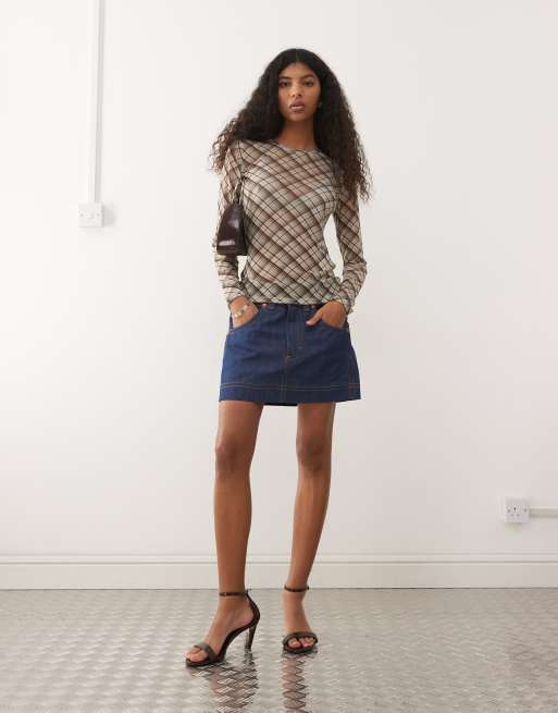 Wrangler super capsule denim mini skirt in navy, 2 of 5