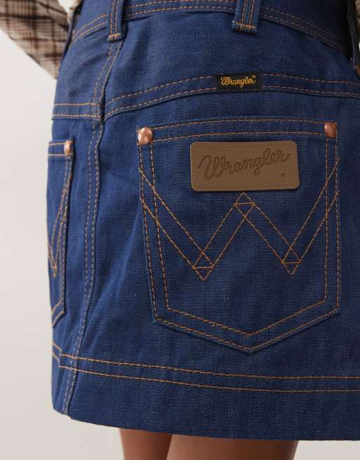 Wrangler super capsule denim mini skirt in navy, 4 of 5