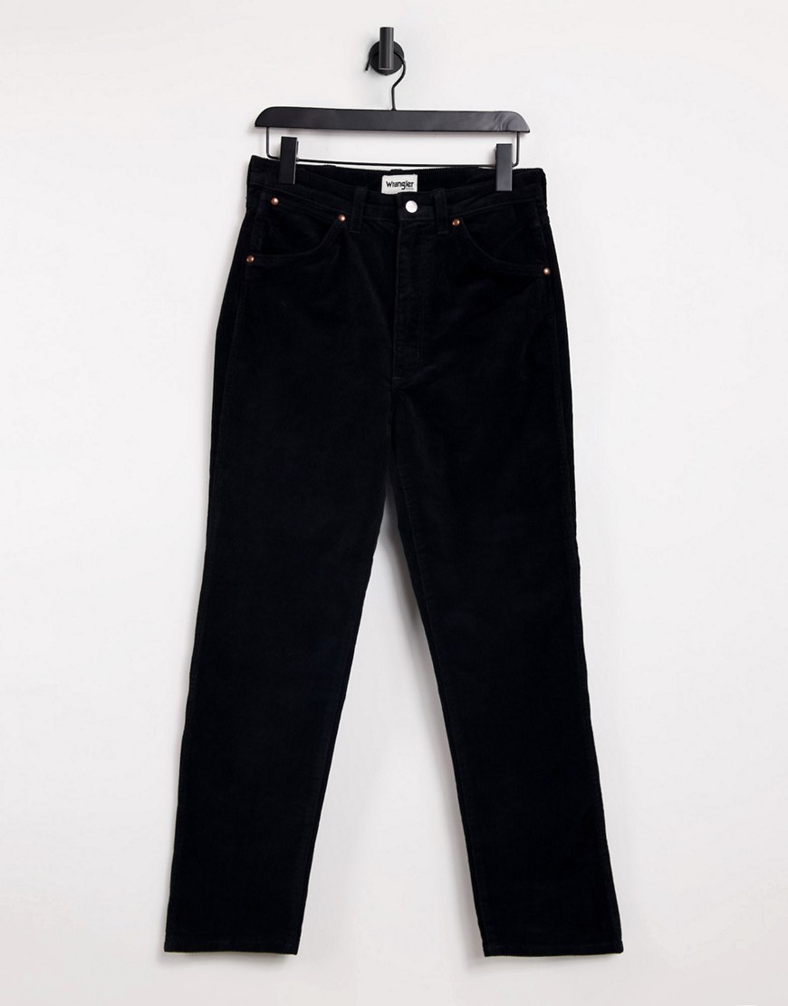 Wrangler super high waist slim leg jeans in black cord