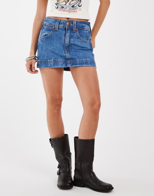 Wrangler super skirt in denim mid blue, 2 of 5