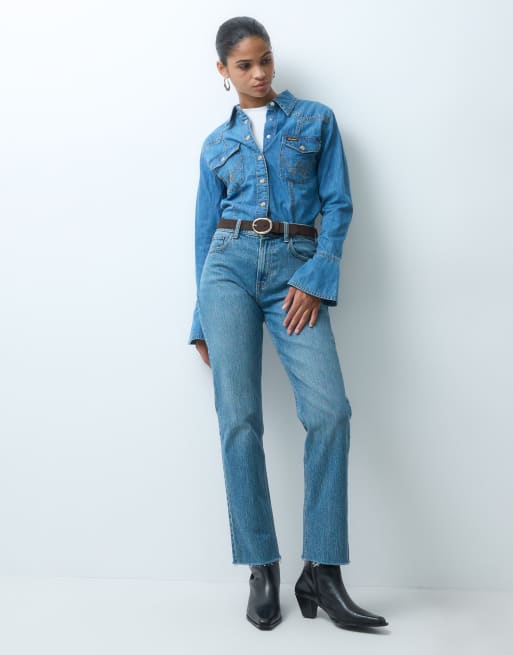 Wrangler super western shirt in denim mid blue, 2 of 4