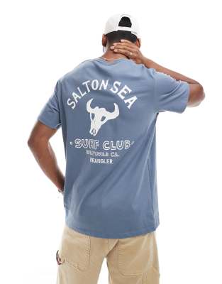 Wrangler surf club back print relaxed fit t-shirt in dusky blue - view 1