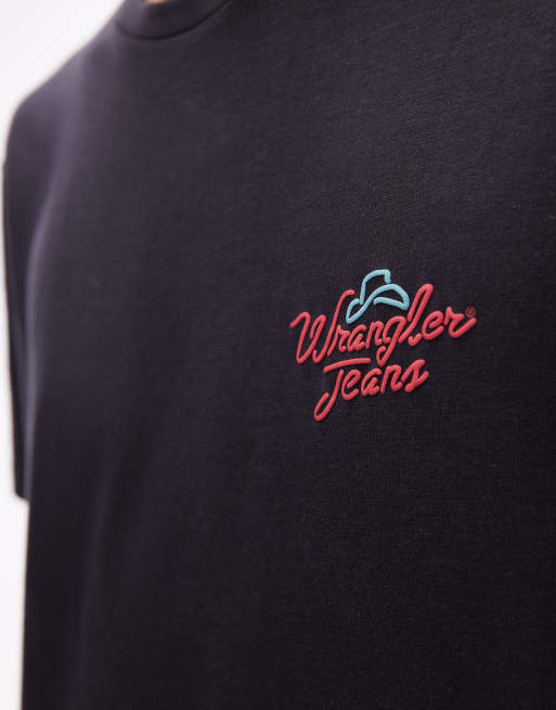 Wrangler – Svart, tvättad t-shirt med skriftlogga, 5 av 5
