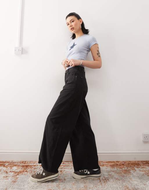 Wrangler – Svarta, lätta jeans med vida ben, cowboystil och sömmar framtill, 3 av 5