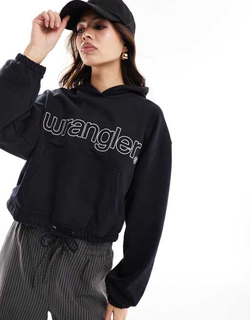 Wrangler - Sweat à capuche à ourlet à cordon de serrage - Noir