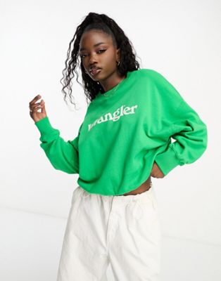 Wrangler relaxed fit sweatshirt with chest logo in green - ASOS Price Checker