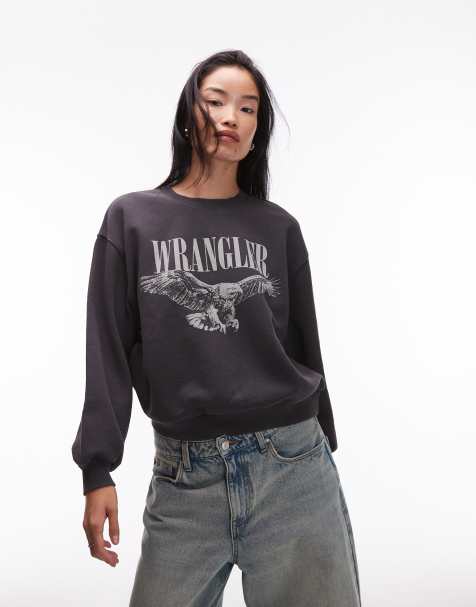 Wrangler - Sweat oversize imprimé sur la poitrine - Noir délavé - view 1