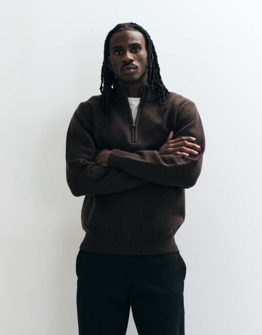 Wrangler sweatshirt i ullmix med kvartslång dragkedja, brun, 2 av 5