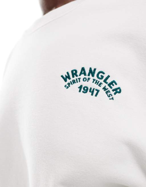 Wrangler – Sweatshirt in Cremeweiß mit lockerem Schnitt und Logo auf Brusthöhe, 3 von 4