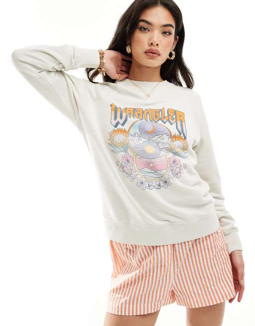 Wrangler – Sweatshirt in Ecru mit Vintage-Print
