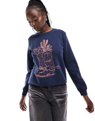 Wrangler - Sweatshirt in Marineblau mit Cowboystiefel-Print