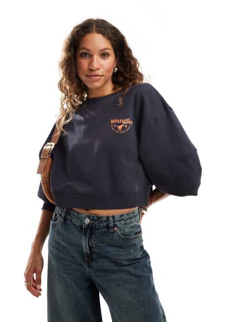 Wrangler – Sweatshirt in verblasstem Schwarz mit Ärmeldetail und Logo