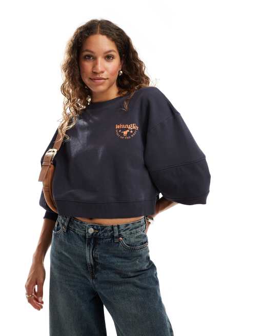 Wrangler – sweatshirt Levis in verblasstem Schwarz mit Ärmeldetail und Logo