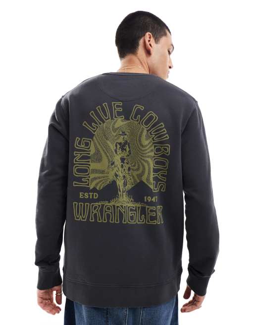 Wrangler - Sweatshirt met cowboy logo op de achterkant in vervaagd zwart