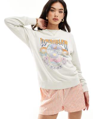 Wrangler - Sweatshirt met vintage print in ecru