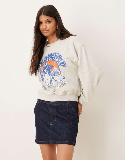 Wrangler – Szara melanżowa bluza z kowbojskim motywem na piersi