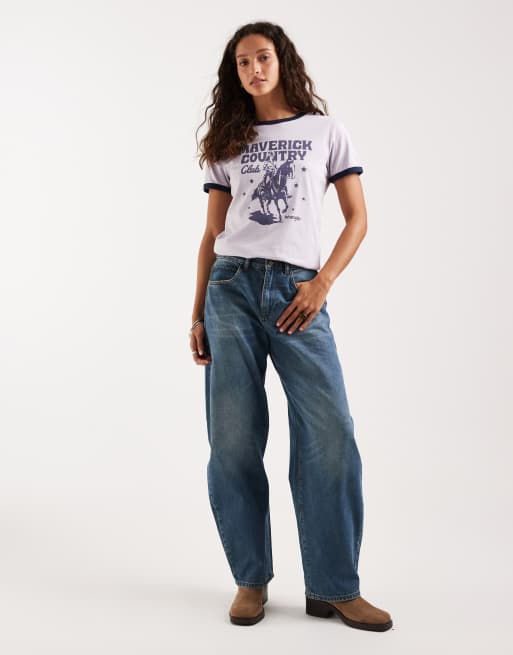 Wrangler - T-shirt à bords contrastants et imprimé - Violet, 2 de 4
