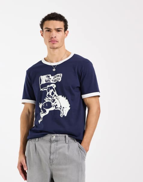 Wrangler - T-shirt à bordures contrastantes - Bleu marine - view 1