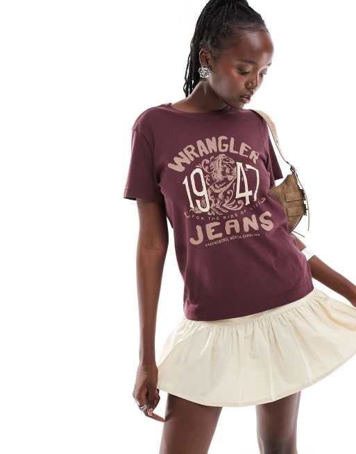 Wrangler - T-shirt avec imprimé sur la poitrine - Violet