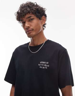Wrangler - T-shirt avec slogan brodé sur la poitrine - Noir