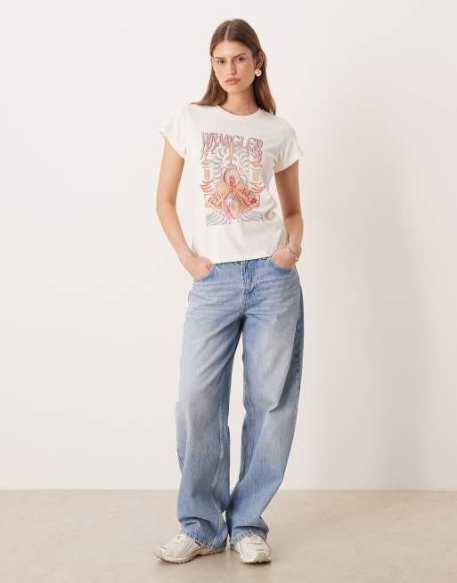 Wrangler - T-shirt bianco sporco con fascia, 4 di 4