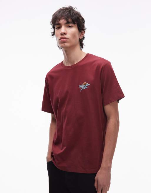 Wrangler - T-shirt color bordeaux con grafica e scritta del logo