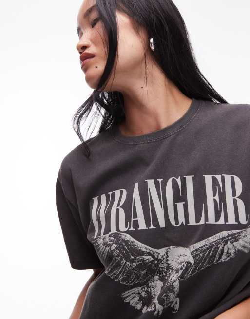 Wrangler - T-shirt coupe girlfriend à imprimé sur la poitrine - Noir délavé, 3 de 4