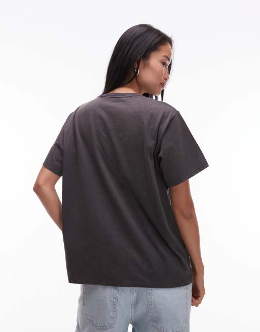 Wrangler - T-shirt coupe girlfriend à imprimé sur la poitrine - Noir délavé, 4 de 4