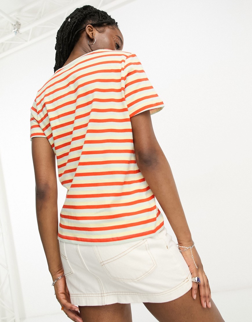 T-shirt girocollo a righe arancioni con logo-Multicolore - Wrangler T-shirt donna  - immagine3