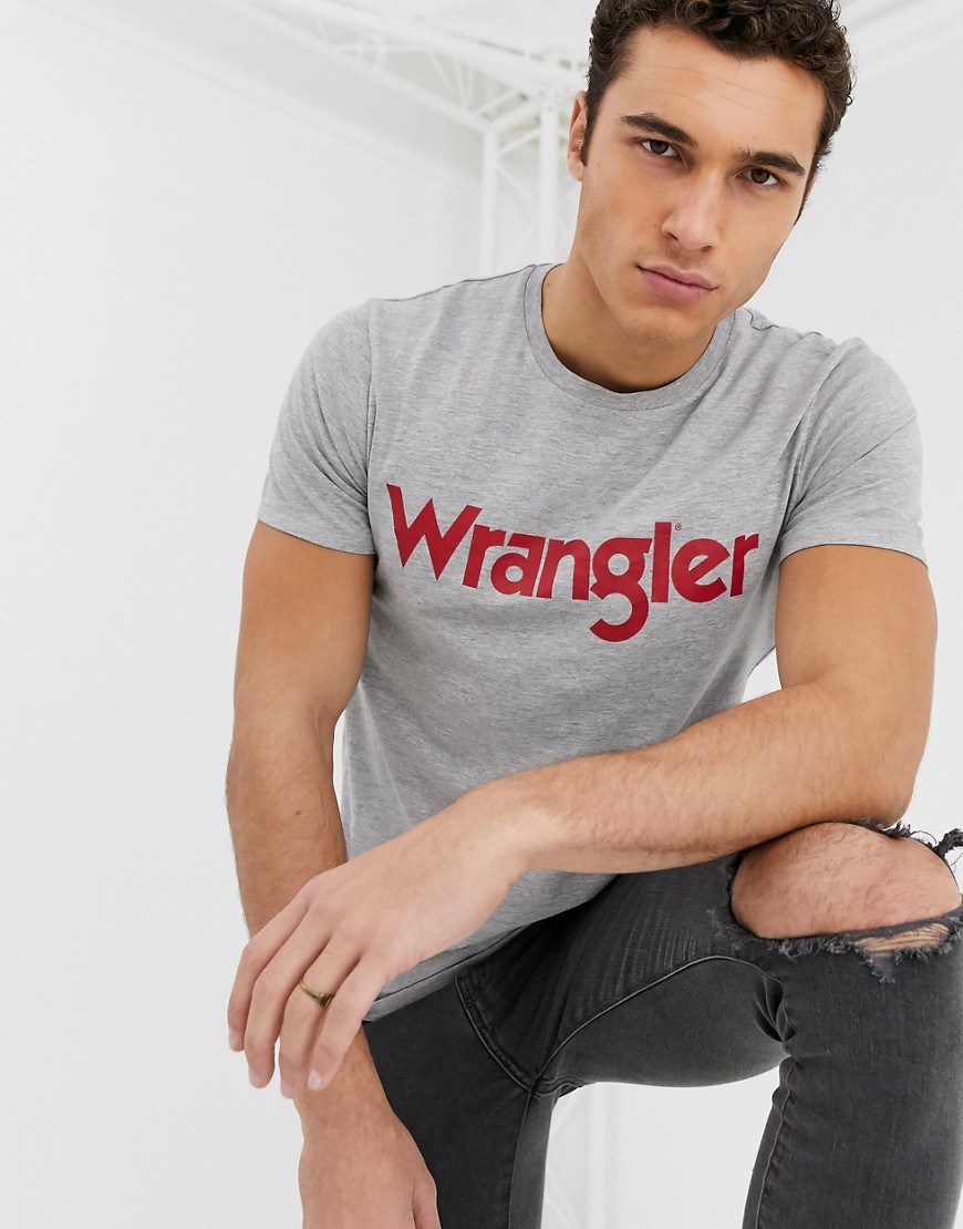 Wrangler - T-shirt grigia con logo-Grigio