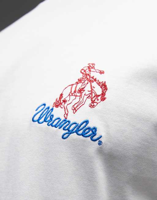 Wrangler – T-Shirt in getragenem Weiß mit Stickerei, 5 von 5