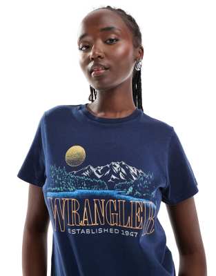 Wrangler - T-Shirt in Marineblau mit Aufdruck auf der Brust