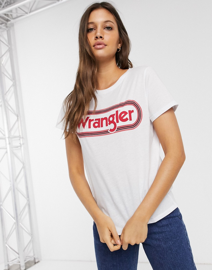 Wrangler – T-shirt med klassisk, rund logga-Vit