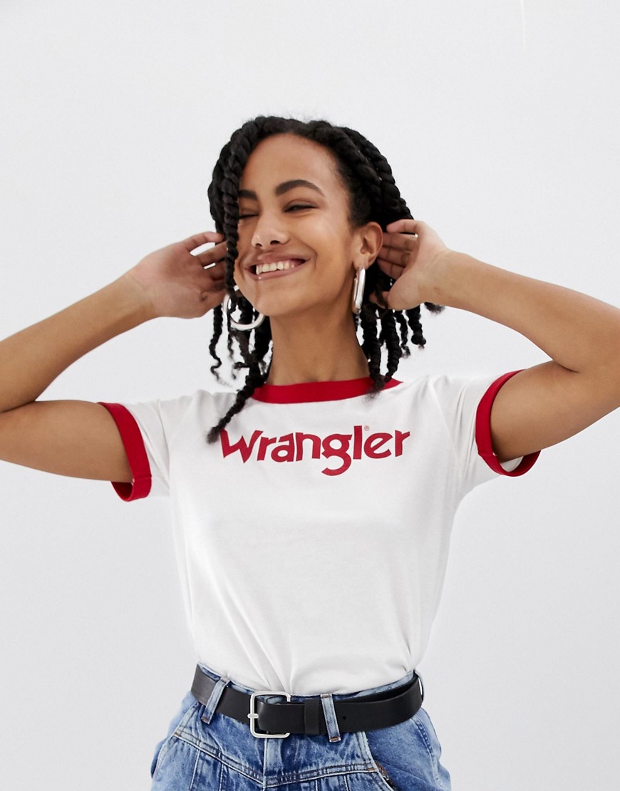 Wrangler – T-shirt med kontrasterande kanter och logga fram-Vit