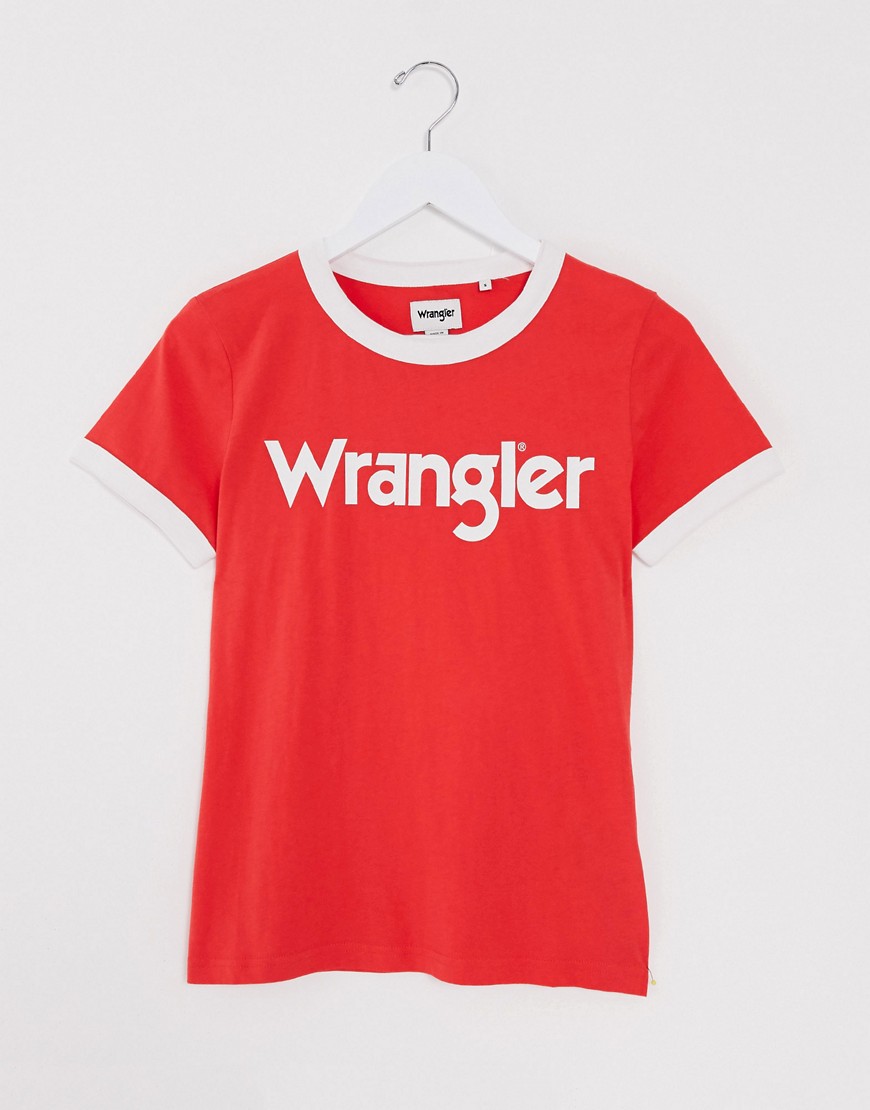 Wrangler - T-shirt med kontrastkanter i bittersød rød