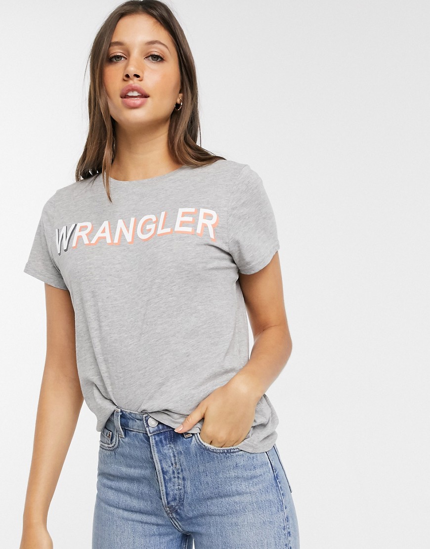 Wrangler – T-shirt med retrologga-Grå
