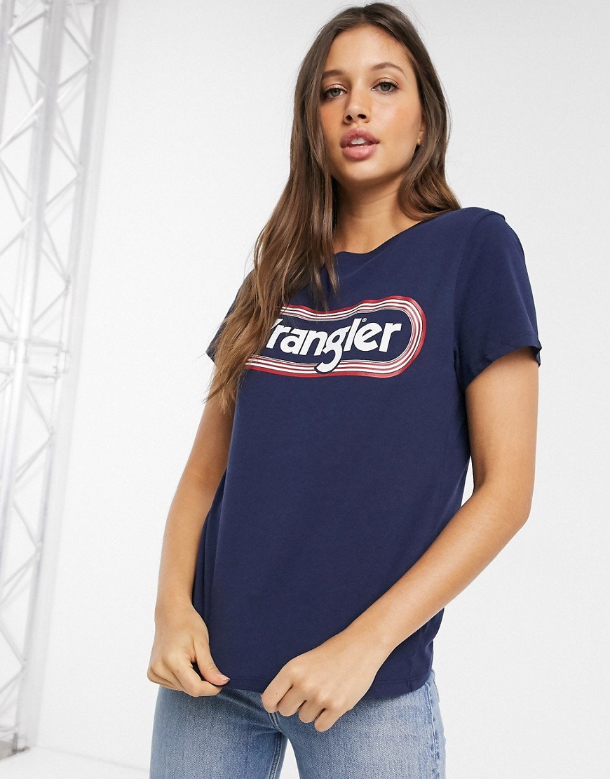 Wrangler - T-shirt met klassiek rond logo-Marineblauw