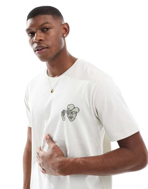 Wrangler - T-shirt met kleine cowboyprint in gebroken wit - view 1