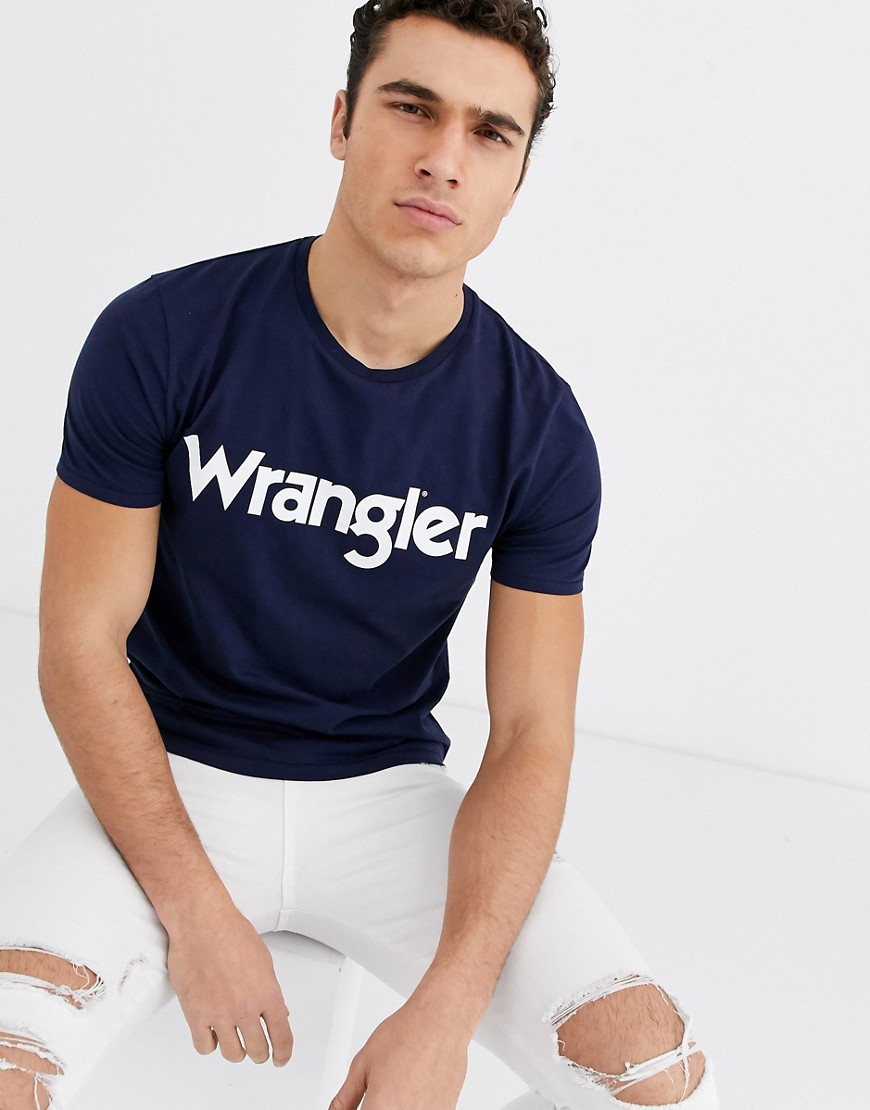 Wrangler - T-shirt met logo in navy-Marineblauw