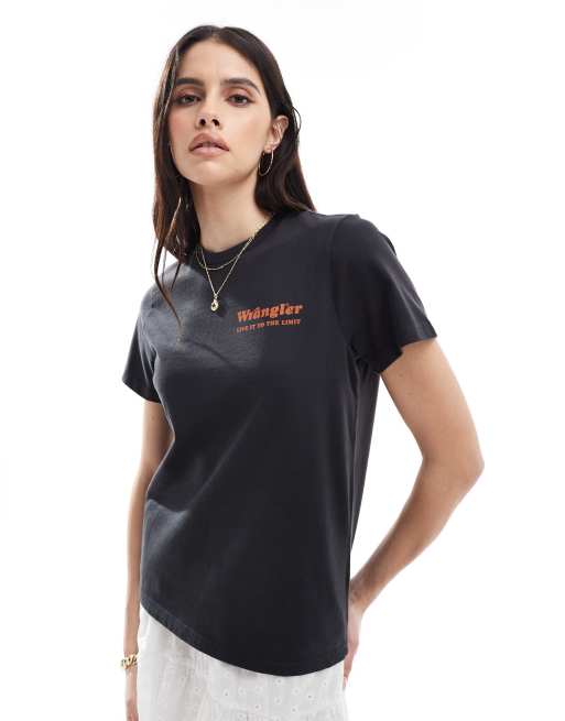 Wrangler - T-shirt met logo op de borst in vervaagd zwart