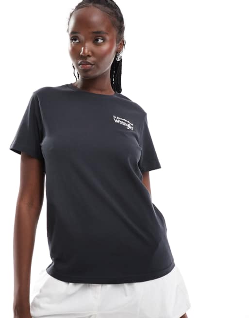 Wrangler - T-shirt met logo op de borst in vervaagd zwart