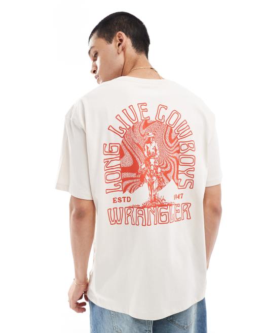 Wrangler - T-shirt oversize vintage avec logo cowboy imprimé au dos - Blanc cassé