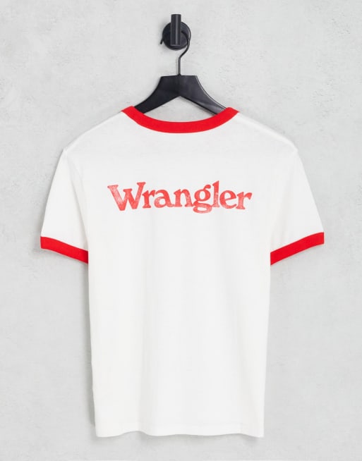 Wrangler t-shirt with back logo in white with red trim | ASOS