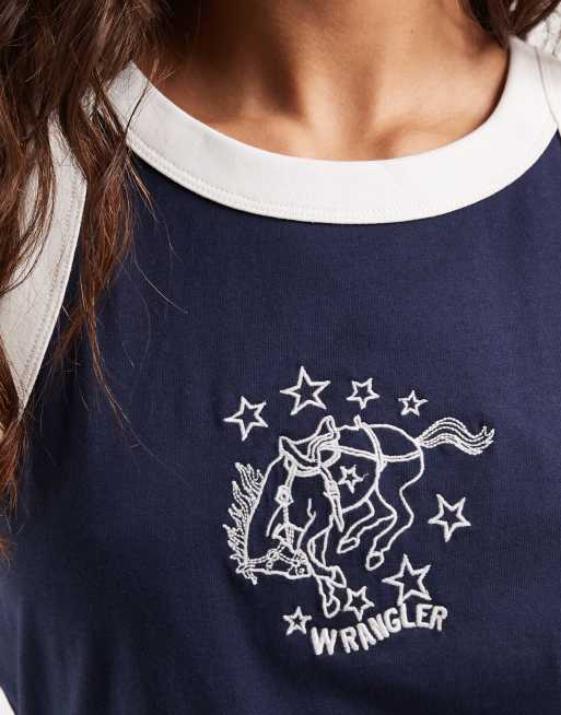 Wrangler - Tanktop met gekleurd randje in wit en marineblauw, 3 van 4