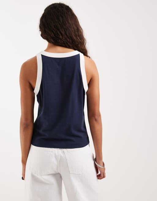 Wrangler - Tanktop met gekleurd randje in wit en marineblauw, 4 van 4