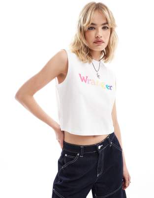 Thumbnail - Wrangler - Trägertop in Weiß mit buntem Logo